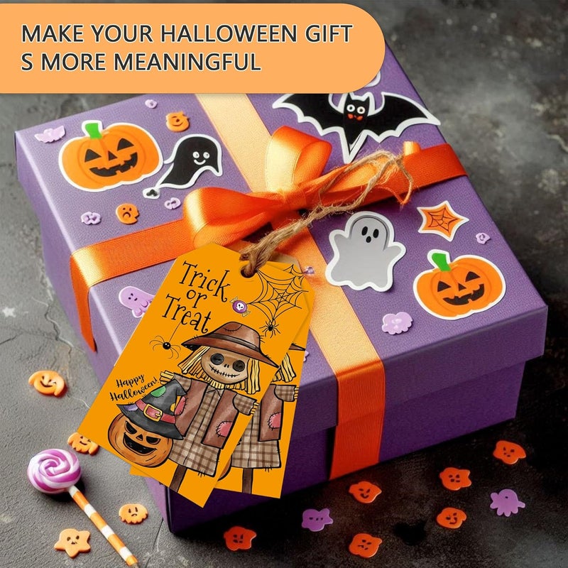RPLCSPC Yellow Halloween Paper Gift Tags with String-50Pcs,Trick Or Treat for You Happy Halloween Tags for Goodie Bags, 2 x 3.5 Inch Waterproof Hanging Labels for Decor Party Supplies, Gift Wrapping-B06 - Image 4